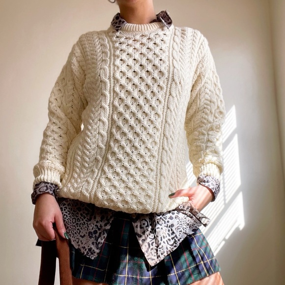 Irish Handknit Chunky Wool Fisherman Sweater Size XL Fisherman Aesthetic - Picture 2 of 9